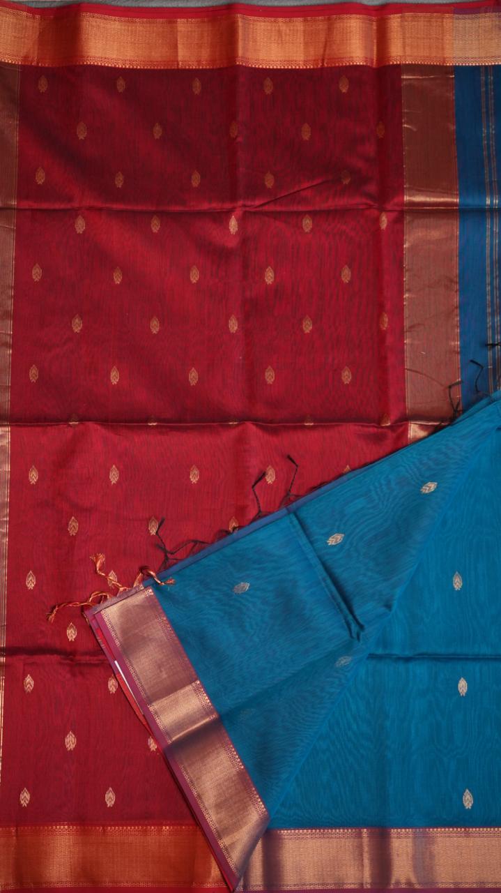 Maheshwari Silk Cotton Saree - 05-02B-16-05 (INDIGO SPICE)