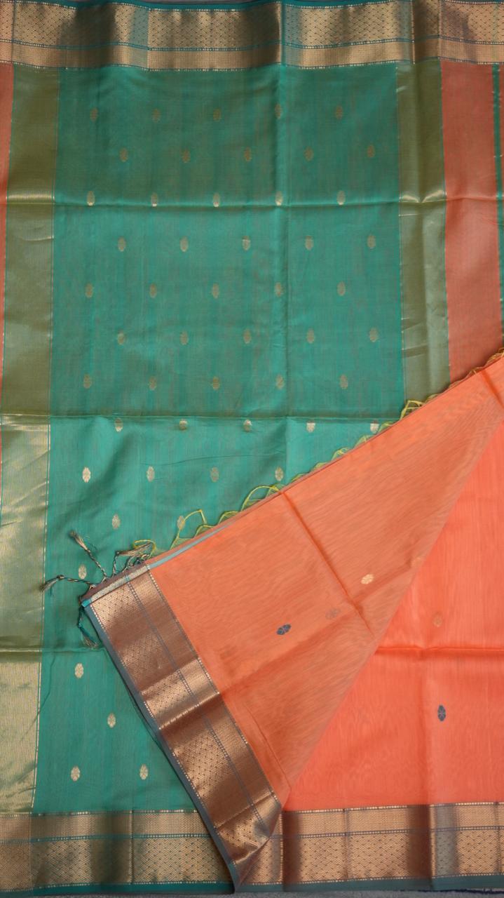 Maheshwari Silk Cotton Saree - 05-02B-09-09 (ANNATTO SPICE)