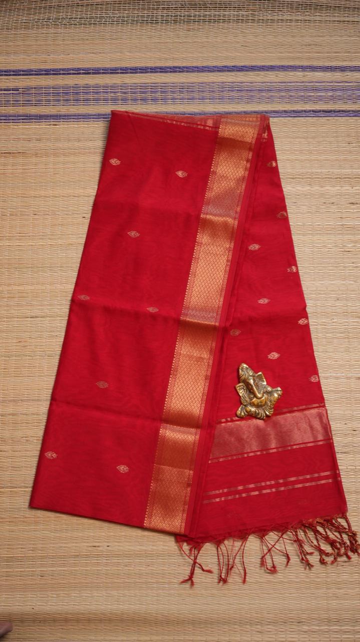 Maheshwari Silk Cotton Saree - 05-02B-16-08 (LINEN RED)