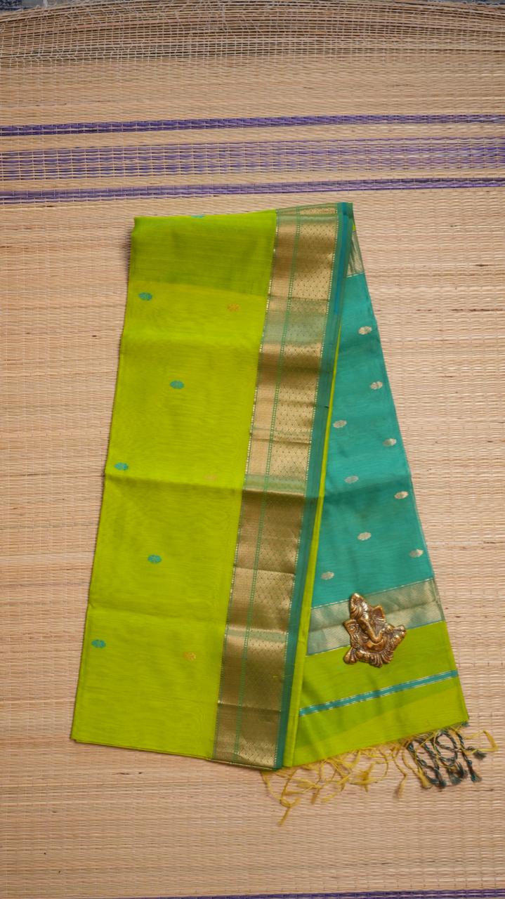 Maheshwari Silk Cotton Saree - 05-02B-09-01 (COTTON LIME)