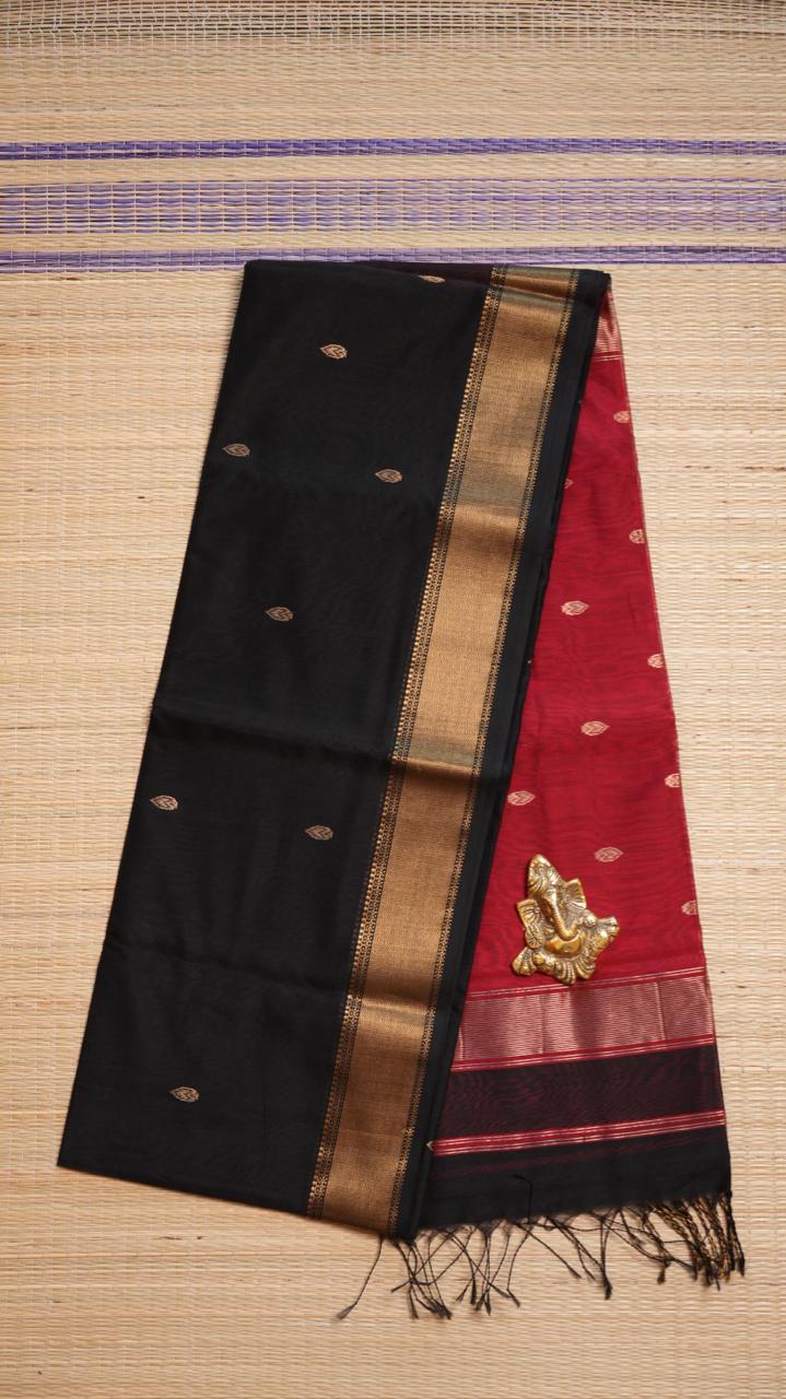 Maheshwari Silk Cotton Saree - 05-02B-16-04 (CURTAIN BLACK)