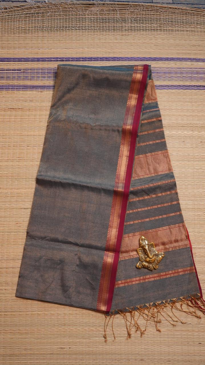 Maheshwari Silk Cotton Plain Tissue Saree - 05-02B-05-16 (SMOKEY ASH)