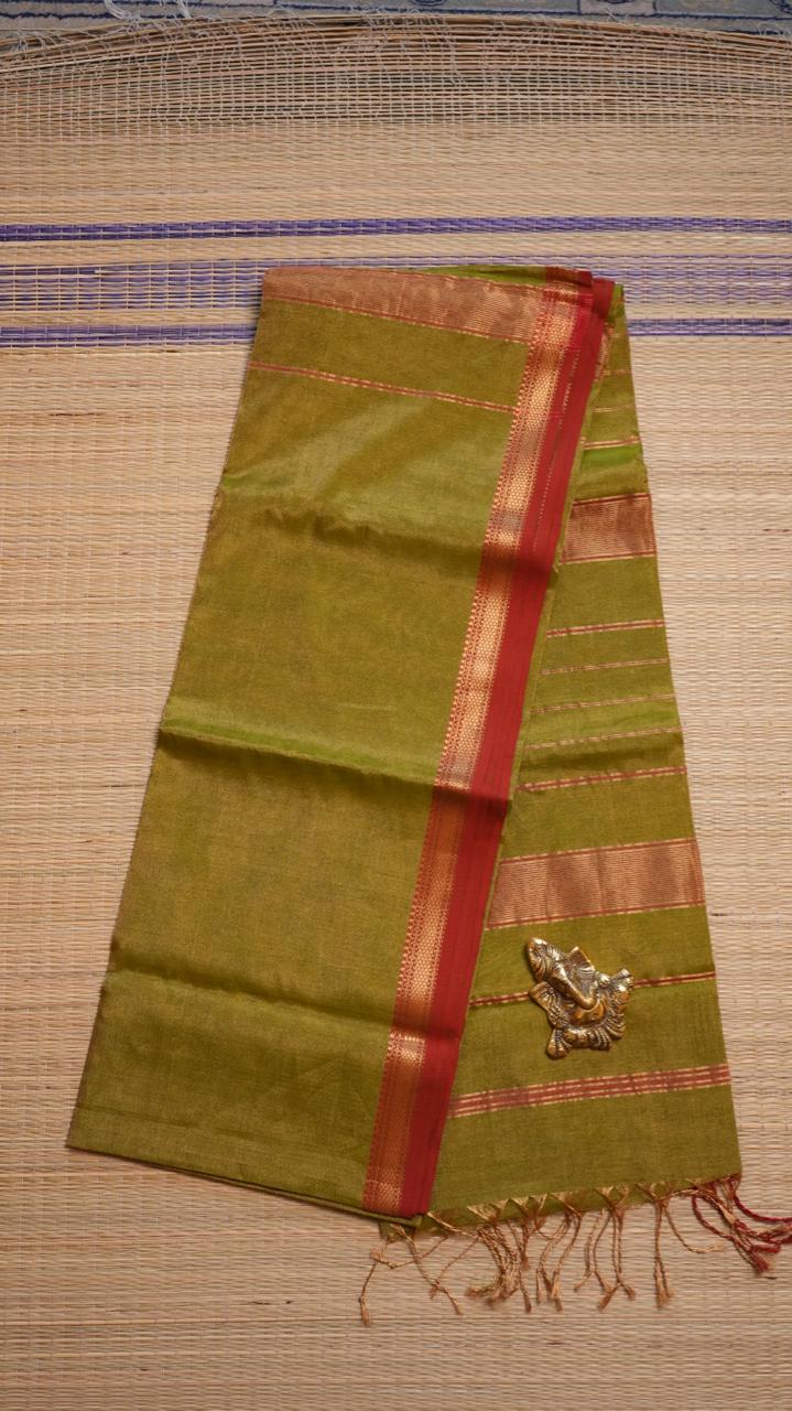 Maheshwari Silk Cotton Plain Tissue Saree - 05-02B-05-06 (PISTACHIO CREAM)