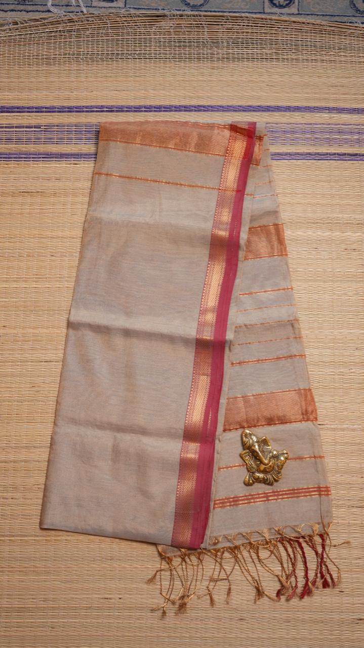 Maheshwari Silk Cotton Plain Tissue Saree - 05-02B-05-09 (NUDE SILK)