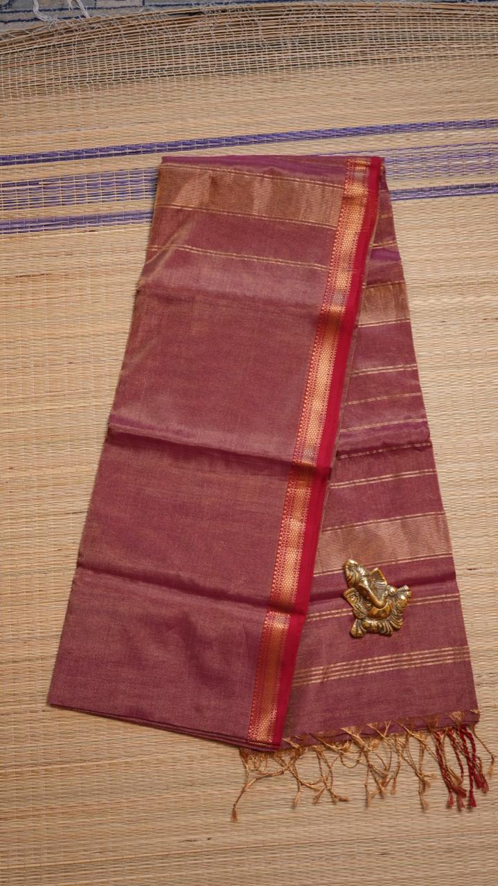 Maheshwari Silk Cotton Plain Tissue Saree - 05-02B-05-01 (MAUVE NUDE)