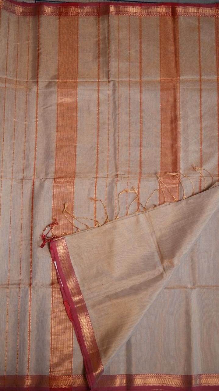 Maheshwari Silk Cotton Plain Tissue Saree - 05-02B-05-09 (NUDE SILK)