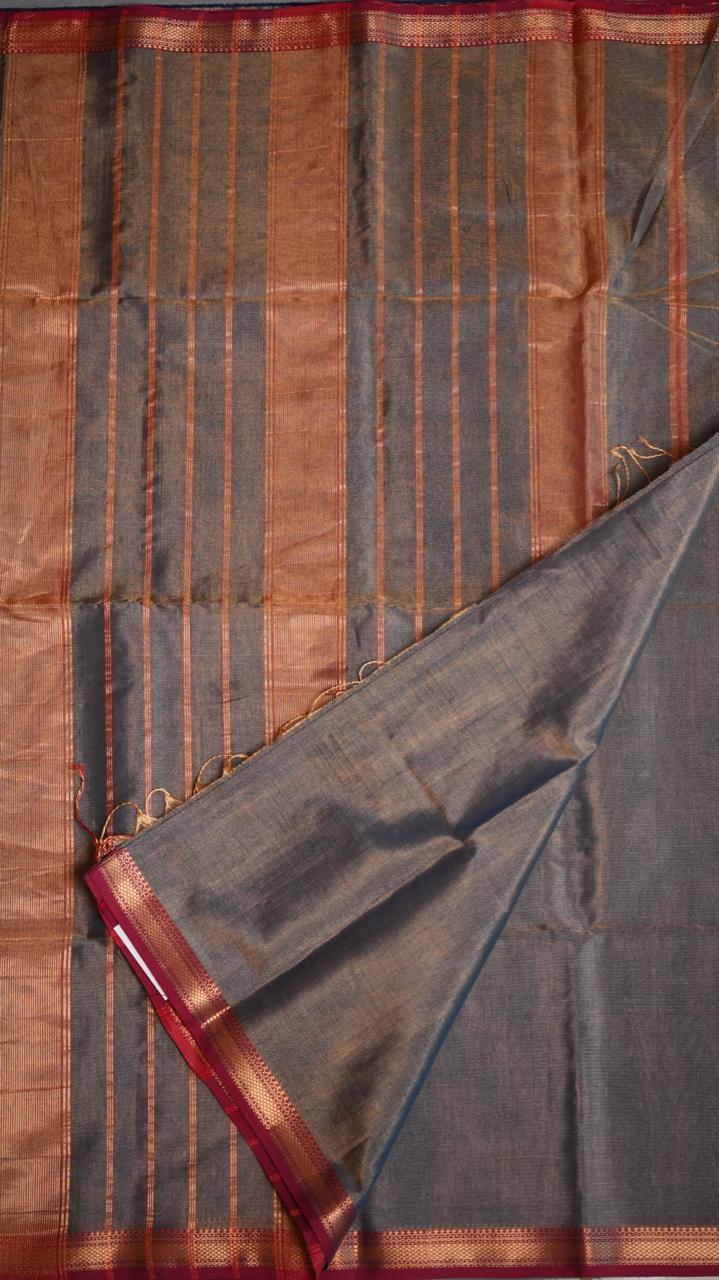 Maheshwari Silk Cotton Plain Tissue Saree - 05-02B-05-16 (SMOKEY ASH)