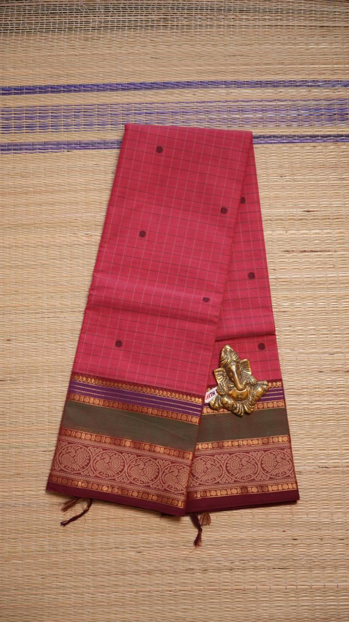 Kanchi Cotton Kattam Saree - 01-03-05-07 (ROSE COOLER)