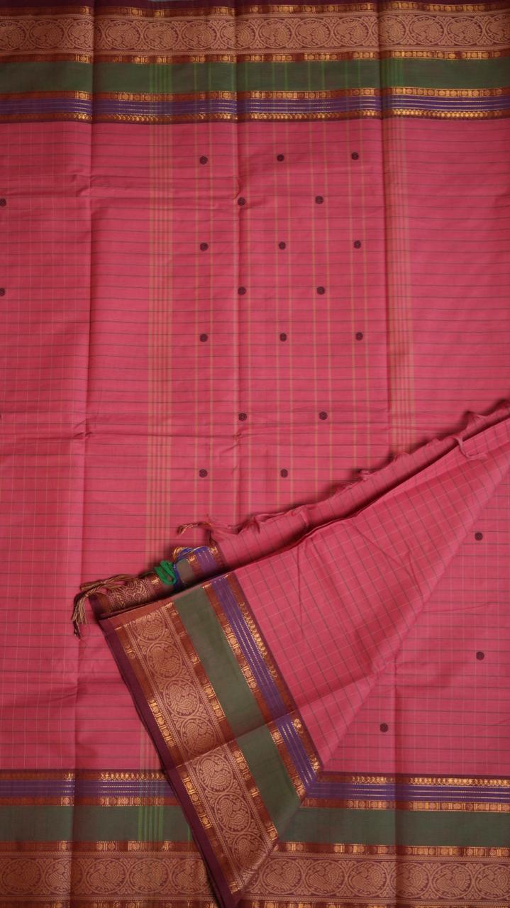Kanchi Cotton Kattam Saree - 01-03-05-11 (Lychee Juice)