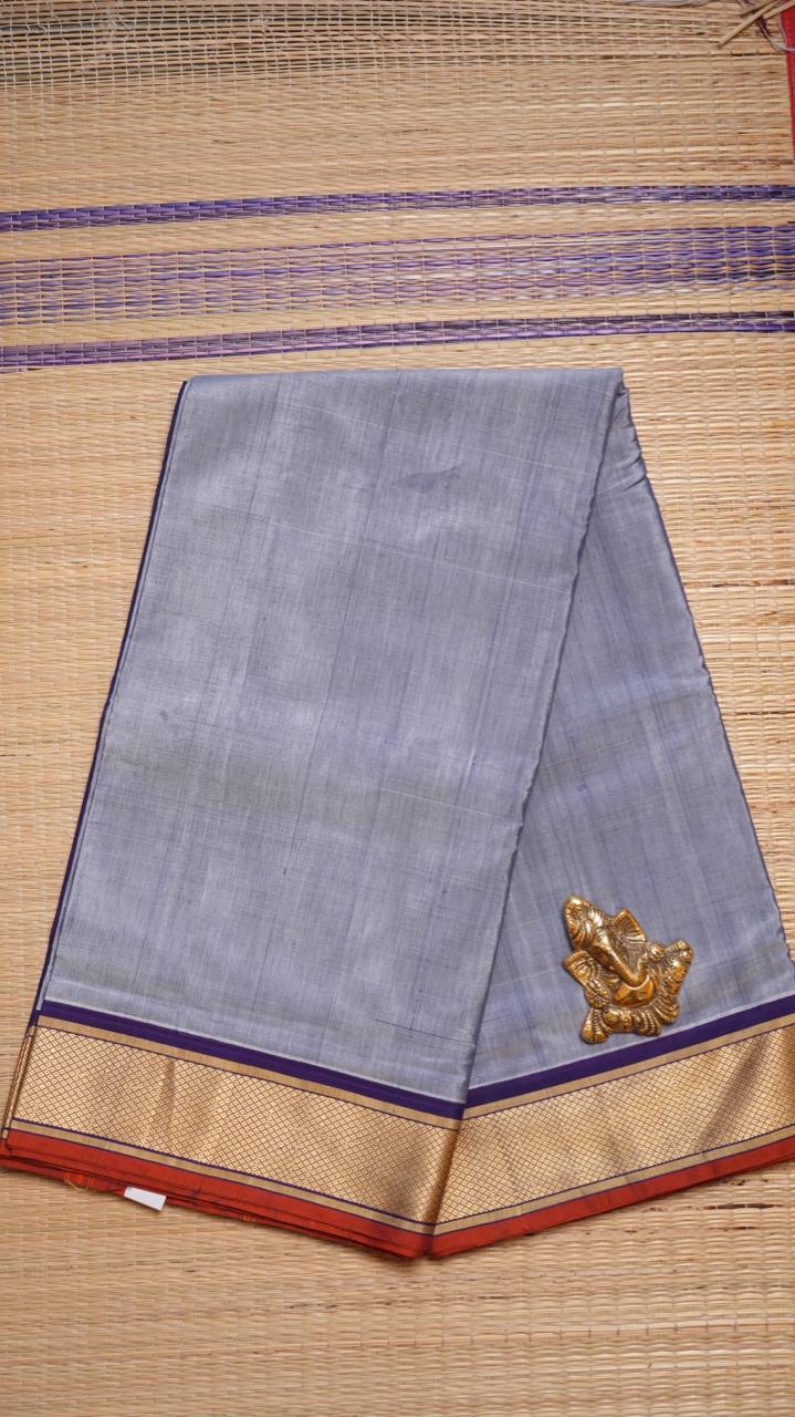 Devendra 10.5 Yards Madisar Mayil Kan Border - 12-03D-04-10.5Y-01 (FROZEN GRACE)