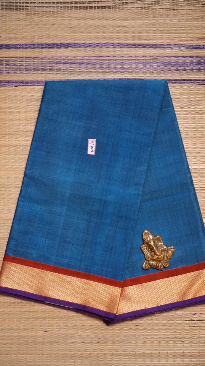 Devendra 10.5 Yards Madisar Mayil Kan Border - 12-03C-06-10.5Y-02 (BLUE HORIZON)
