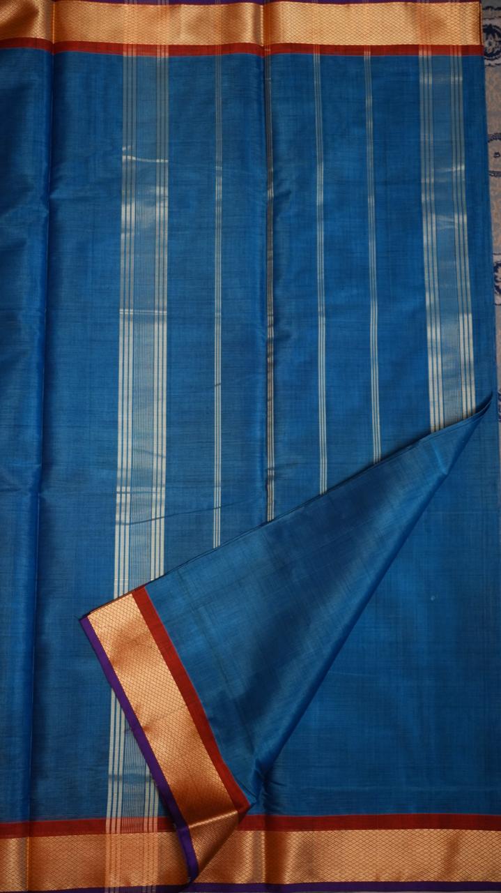 Devendra 10.5 Yards Madisar Mayil Kan Border - 12-03C-06-10.5Y-02 (BLUE HORIZON)