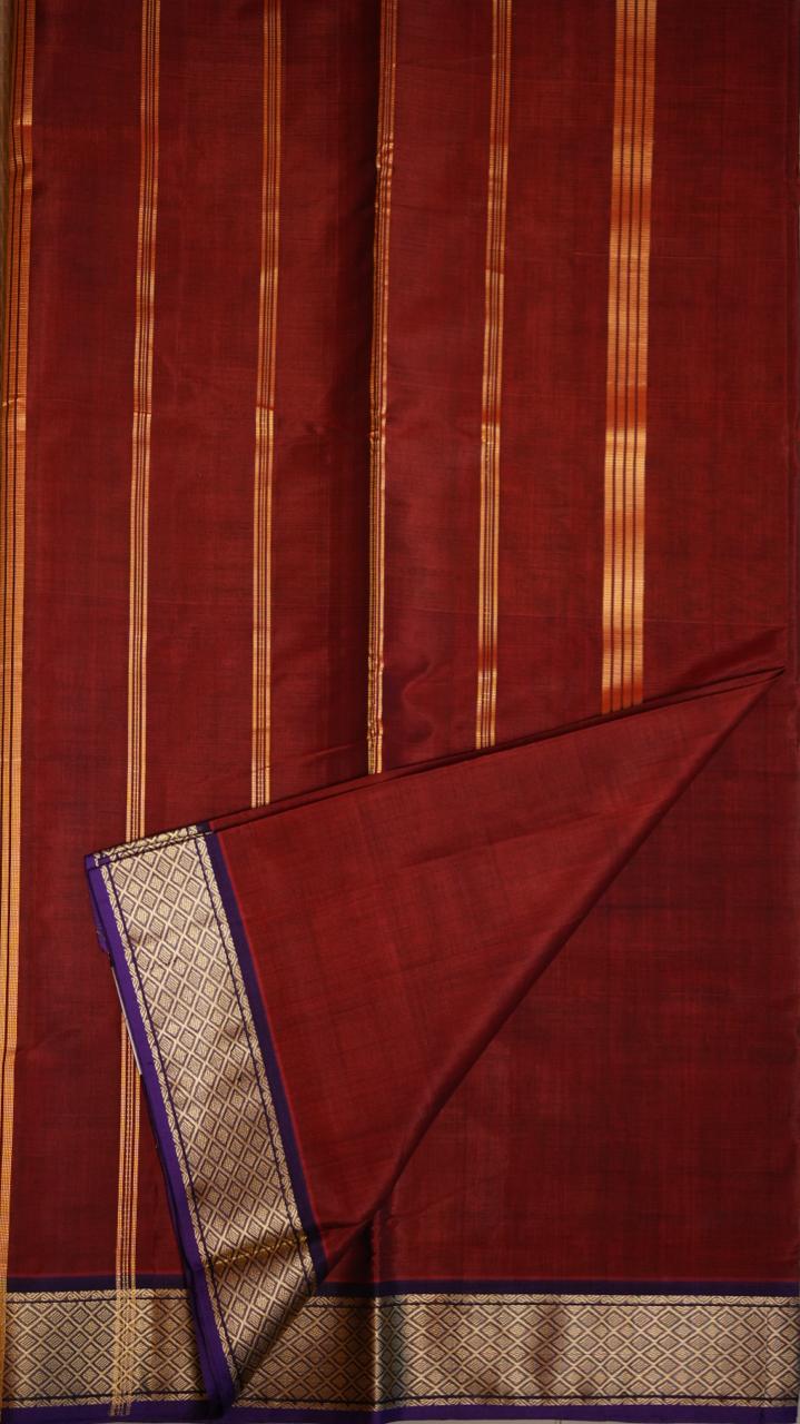 Devendra 10.5 Yards Madisar Mayil Kan Border - 12-03C-06-10.5Y-01 (RUST EMBER)