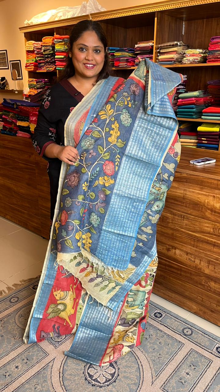 Pen Kalamkari Hand Painted Saree - 02-03B-01-02