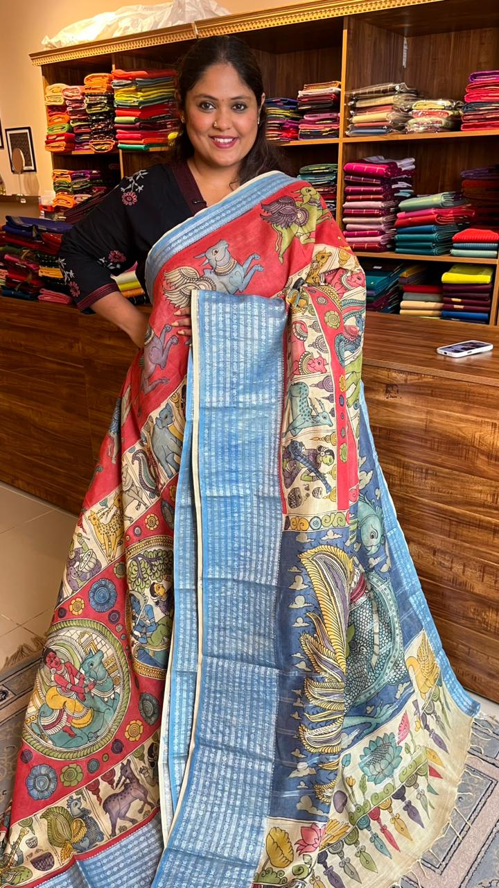 Pen Kalamkari Hand Painted Saree - 02-03B-01-02