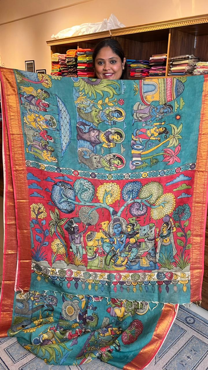 Pen Kalamkari Hand Painted Saree - 02-03B-01-03