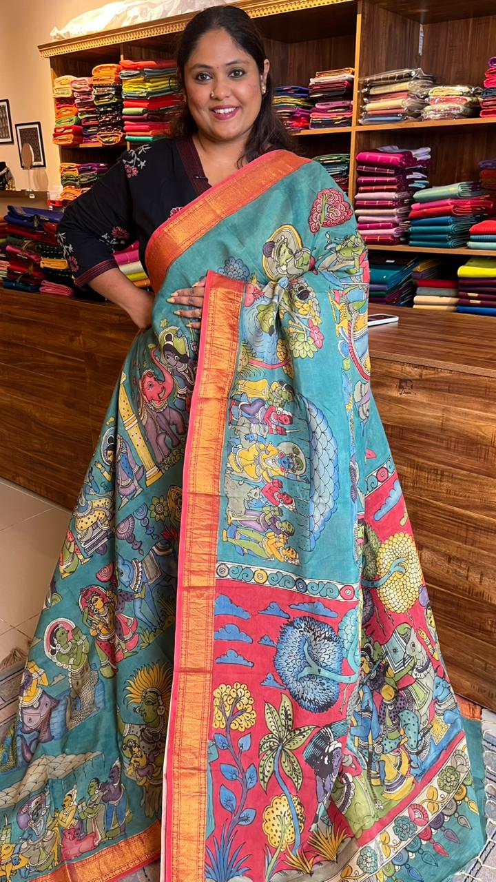 Pen Kalamkari Hand Painted Saree - 02-03B-01-03