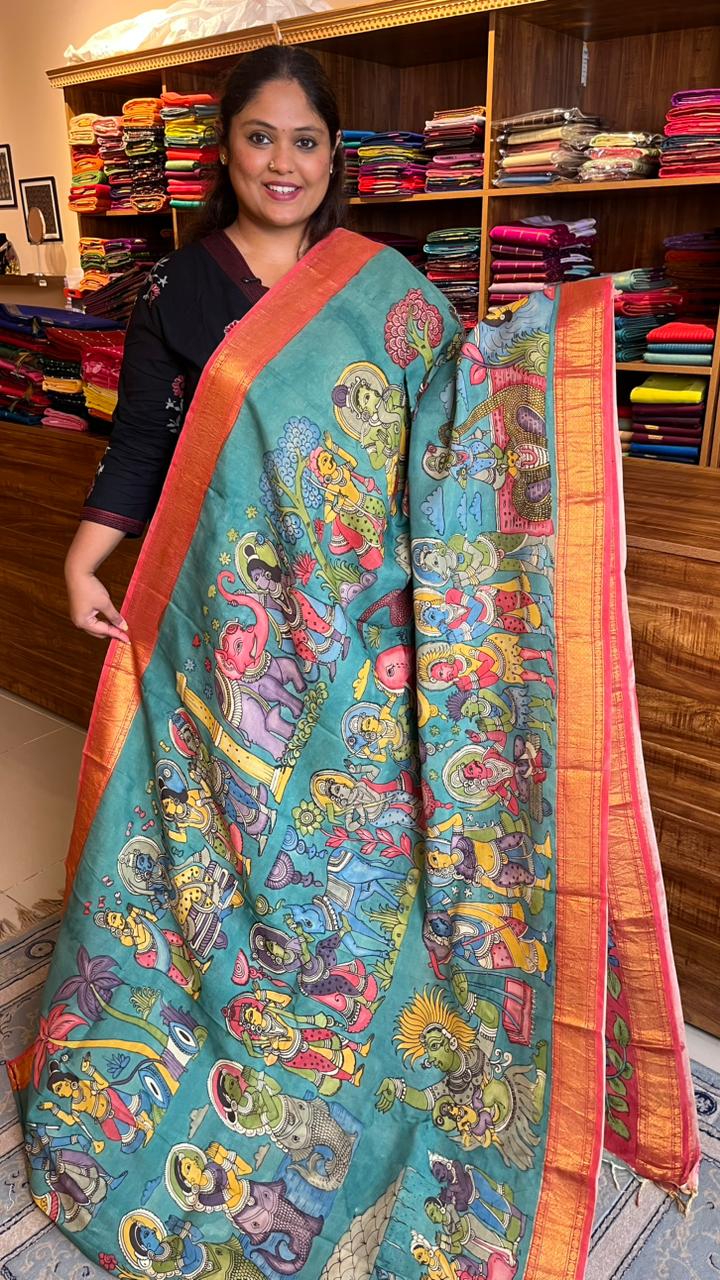 Pen Kalamkari Hand Painted Saree - 02-03B-01-03