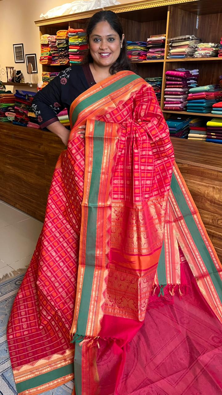 Kanchivaram Silk Cotton Saree - 01-03-08-05 (Red 1000 Butta )