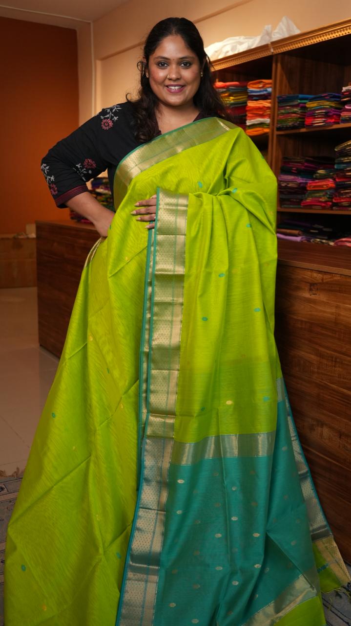 Maheshwari Silk Cotton Saree - 05-02B-09-01 (COTTON LIME)