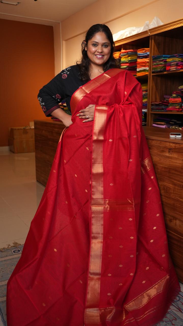 Maheshwari Silk Cotton Saree - 05-02B-16-08 (LINEN RED)