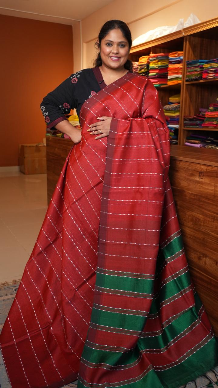 Mangalagiri Silk Cotton Saree - 15-03-03-01 (CHILLI RED)
