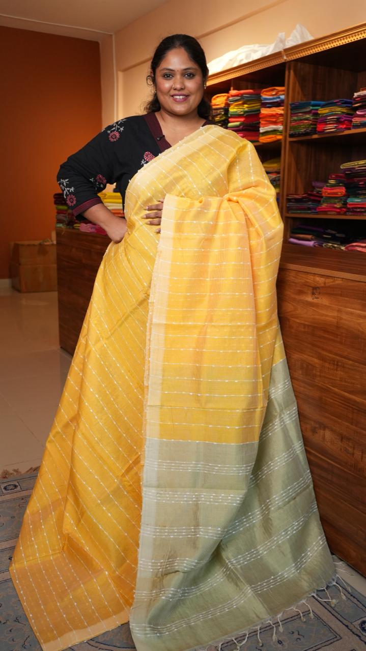 Mangalagiri Silk Cotton Saree - 15-03-03-08 (LEMON GLOW)