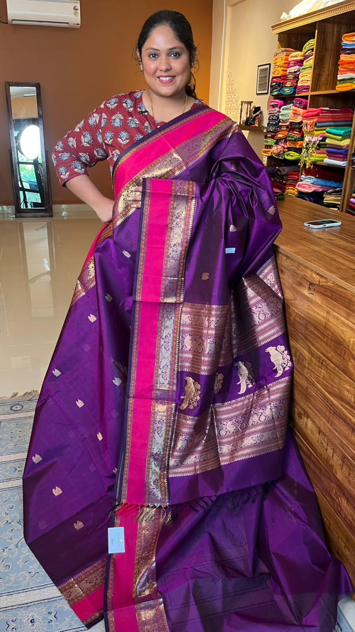 Kanchivaram Silk Cotton Saree -01-03-07-01 (Royal Brinijal Violet)
