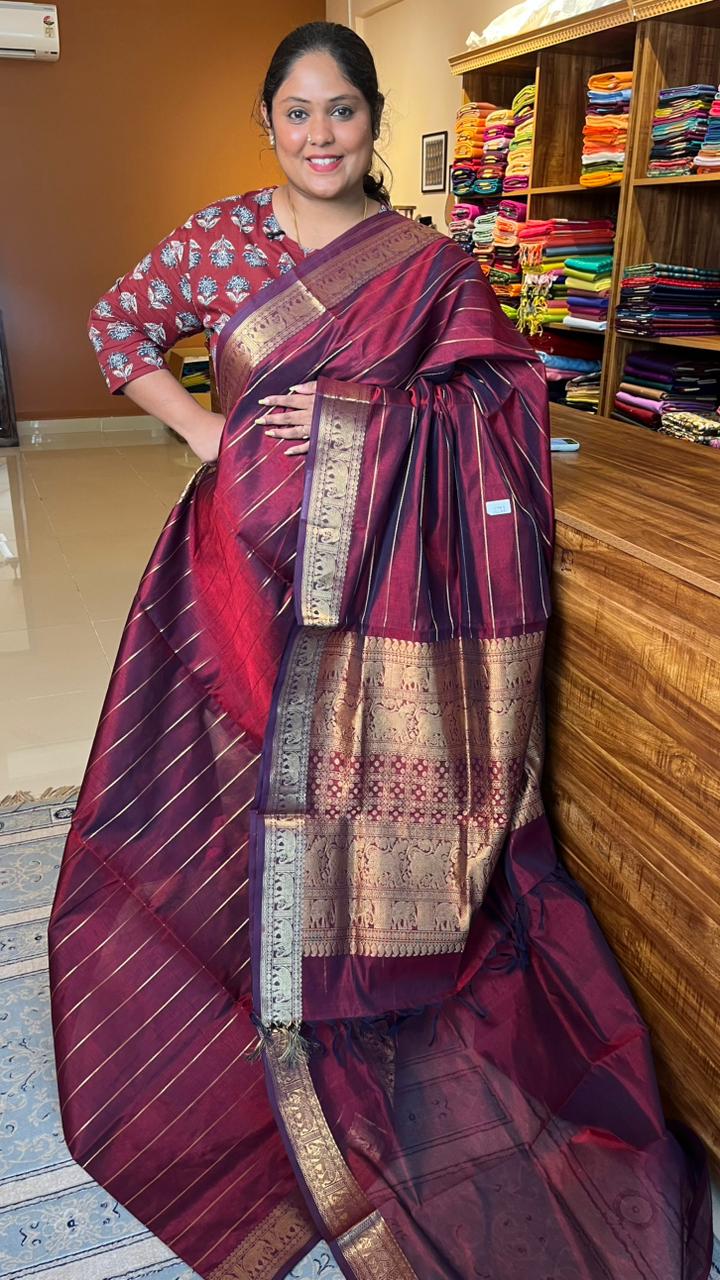 Kanchivaram Silk Cotton Saree - 01-03-04-01 (MAROON VELDHARI)