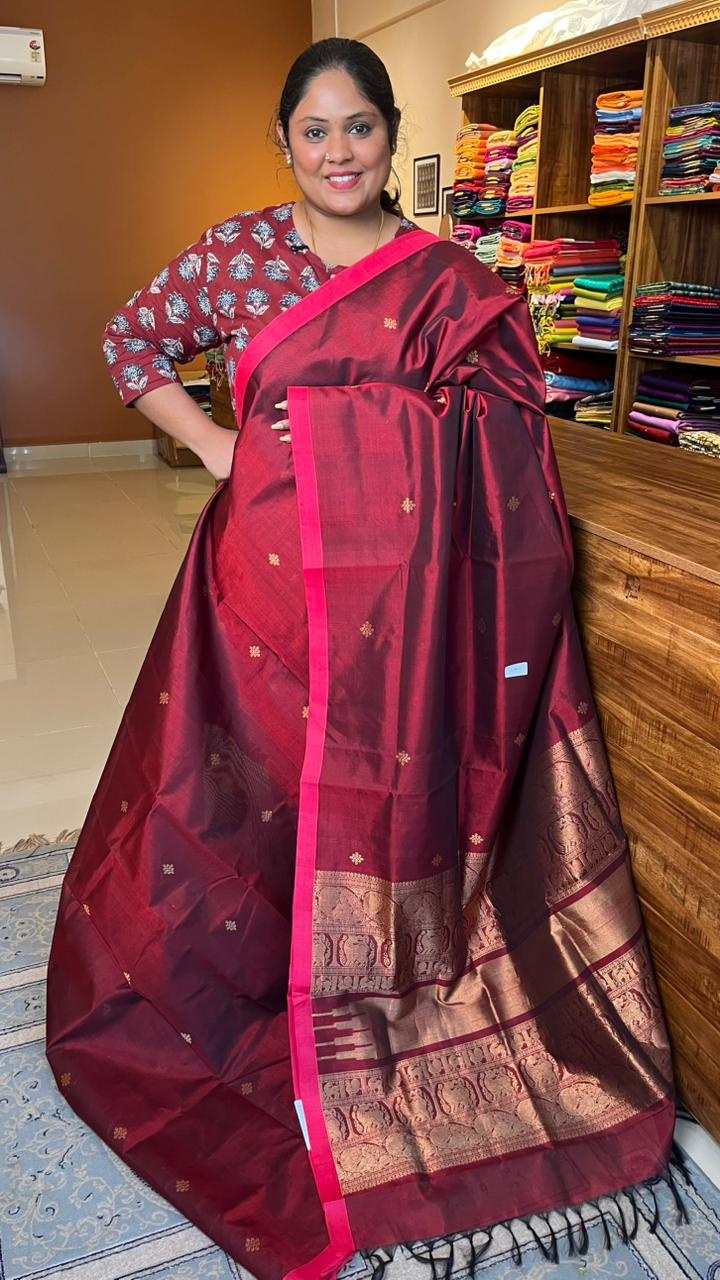 Kanchivaram Silk Cotton Saree - 01-03-01-01 (MAROON KOLAM)