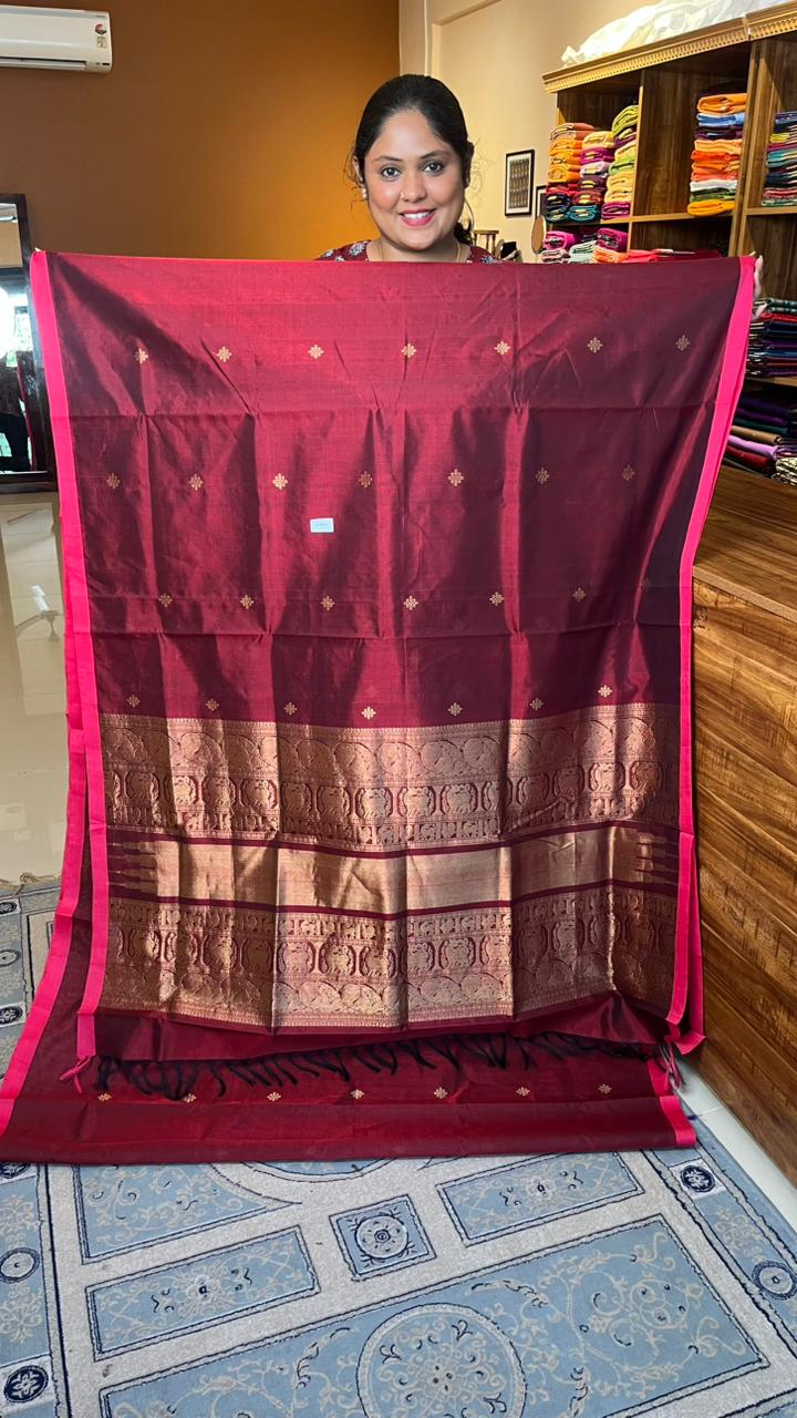 Kanchivaram Silk Cotton Saree - 01-03-01-01 (MAROON KOLAM)