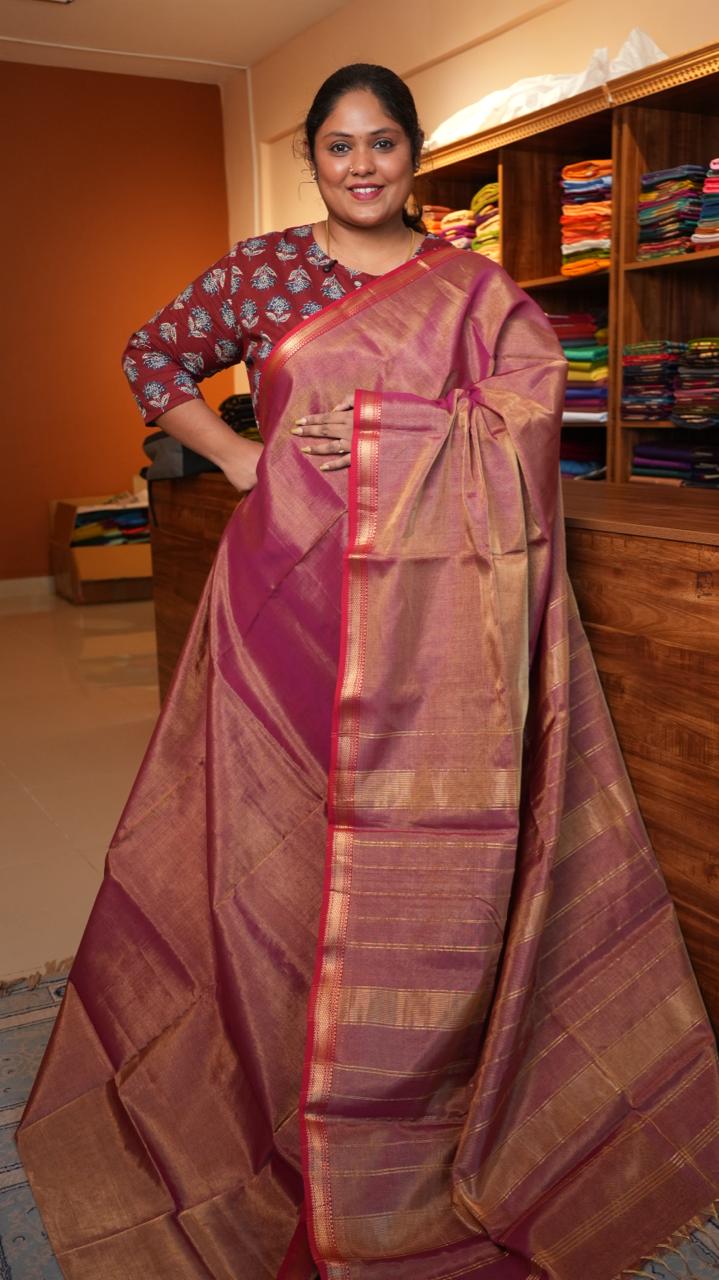 Maheshwari Silk Cotton Plain Tissue Saree - 05-02B-05-01 (MAUVE NUDE)