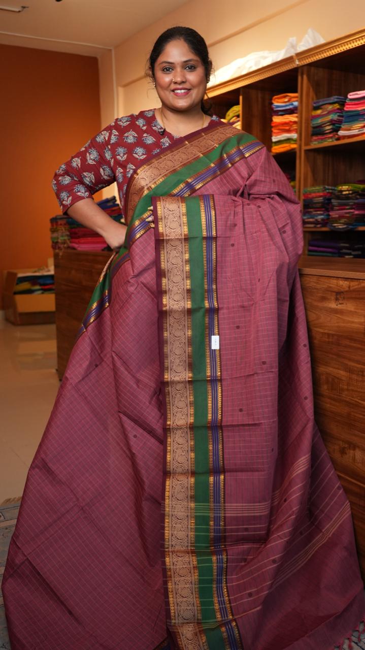 Kanchi Cotton Kattam Saree - 01-03-05-10 (GUAVA JUICE)