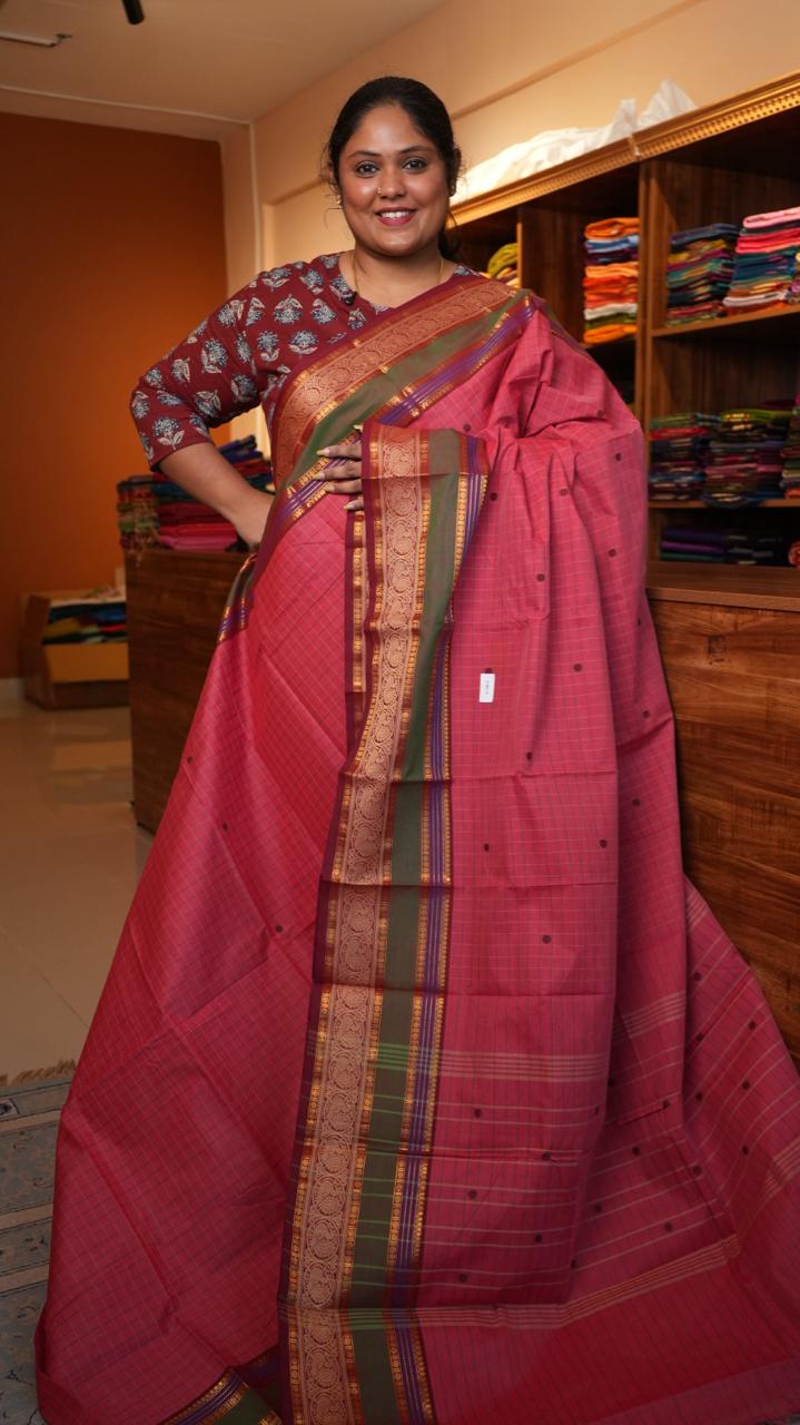 Kanchi Cotton Kattam Saree - 01-03-05-07 (ROSE COOLER)