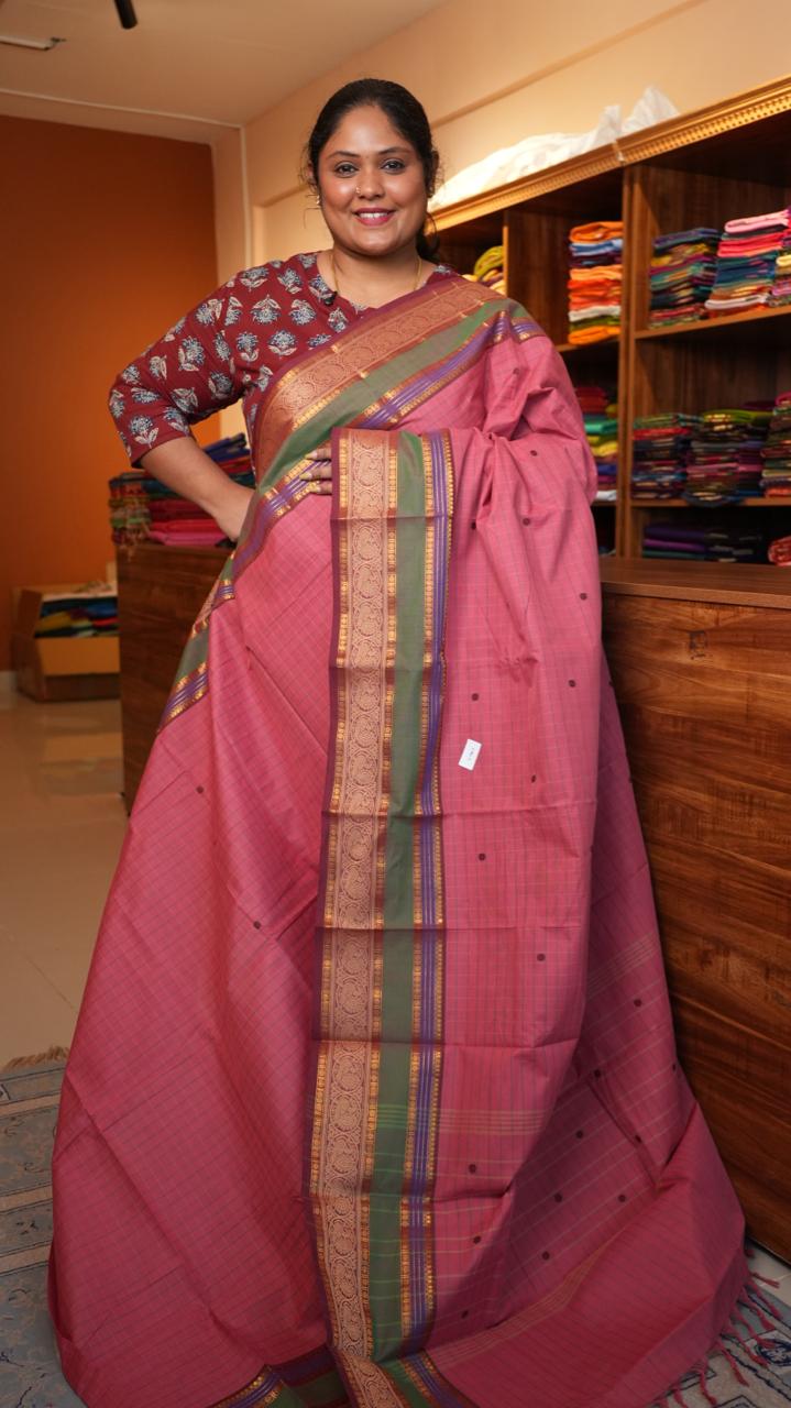 Kanchi Cotton Kattam Saree - 01-03-05-11 (Lychee Juice)