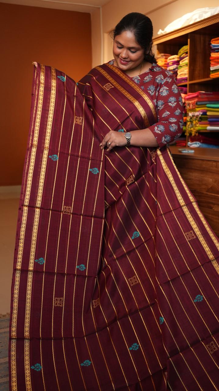 Devendra 10.5 Yards Madisar Veldhari Saree - 12-05B-09-10Y-01 (MAROON MAJESTY)