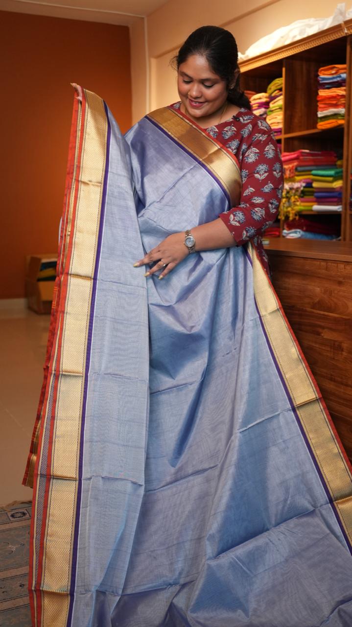 Devendra 10.5 Yards Madisar Mayil Kan Border - 12-03D-04-10.5Y-01 (FROZEN GRACE)