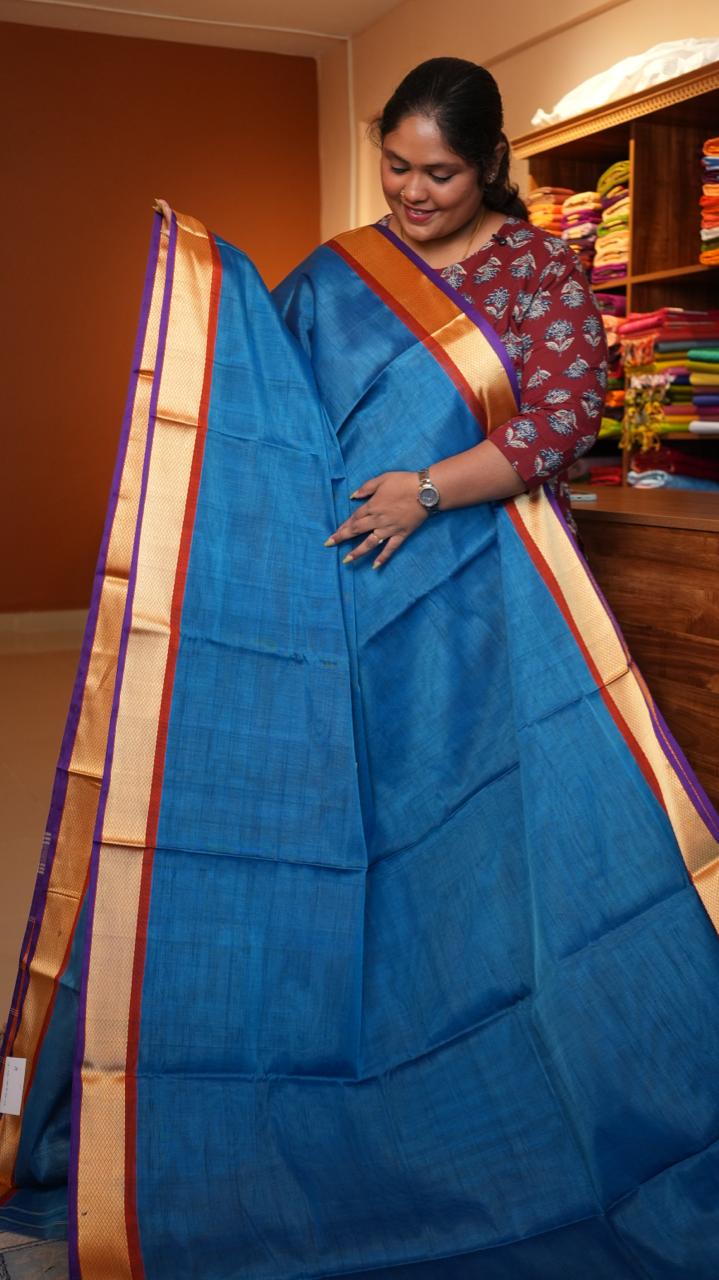 Devendra 10.5 Yards Madisar Mayil Kan Border - 12-03C-06-10.5Y-02 (BLUE HORIZON)