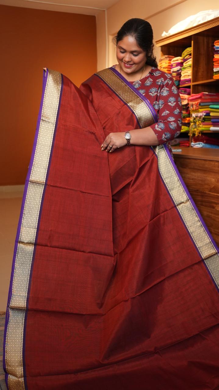 Devendra 10.5 Yards Madisar Mayil Kan Border - 12-03C-06-10.5Y-01 (RUST EMBER)