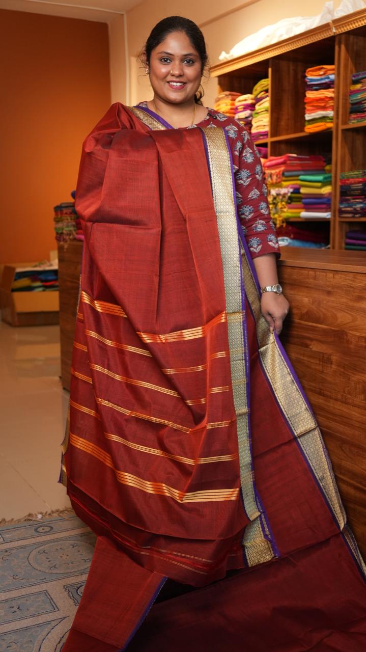 Devendra 10.5 Yards Madisar Mayil Kan Border - 12-03C-06-10.5Y-01 (RUST EMBER)