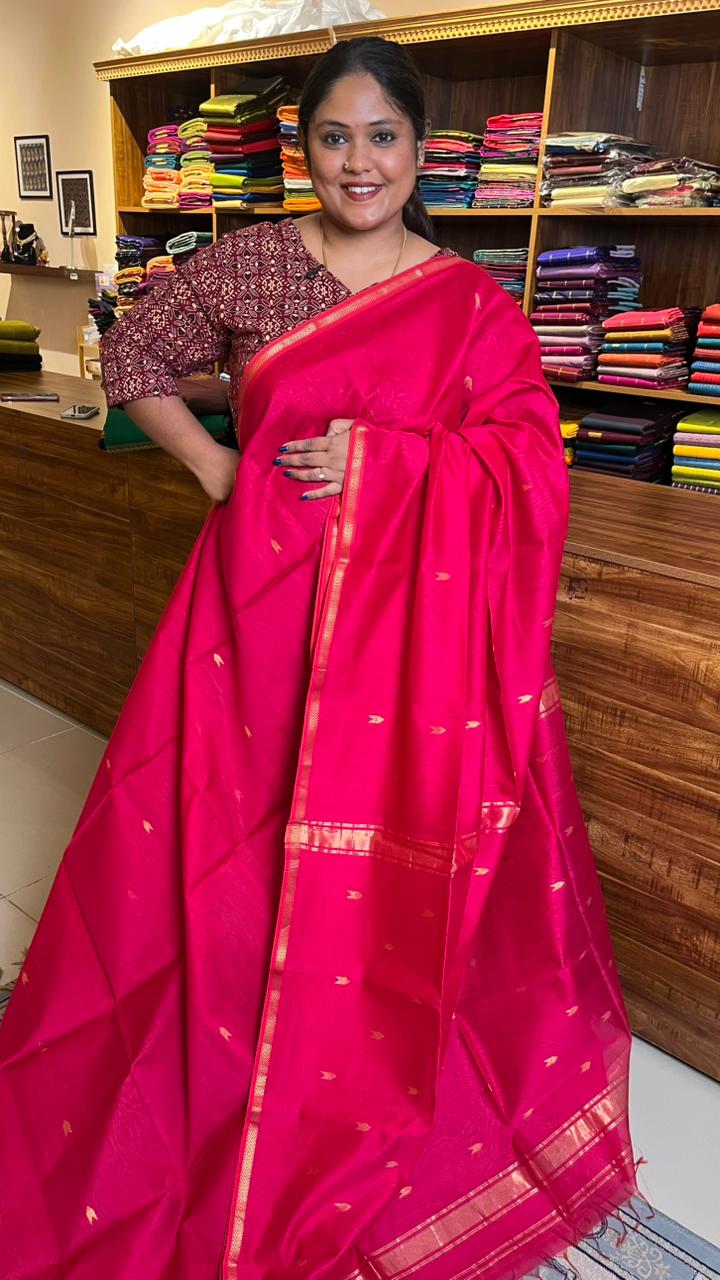 Maheshwari Silk Cotton Small Border Saree - 05-02B-02-10