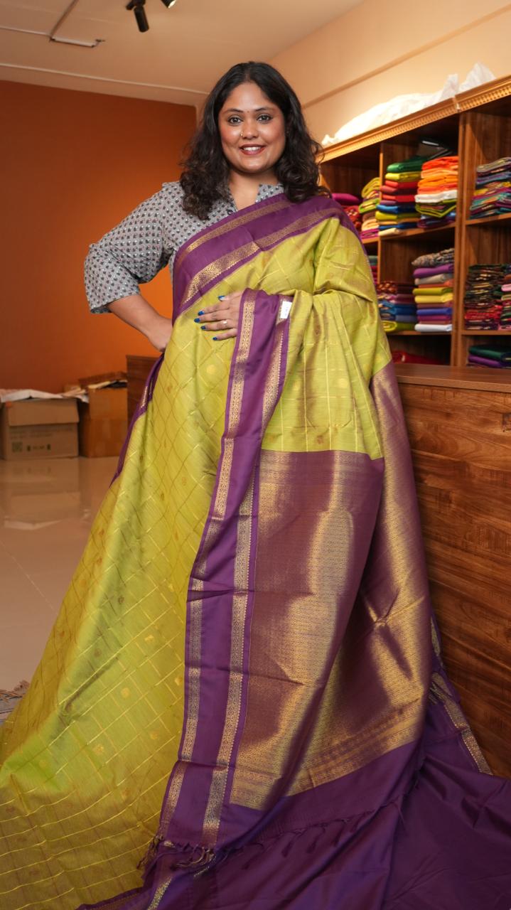 Kanchi Semi Silk Kattam Saree - 01-03-15-49 (MAANGA PACHAI)