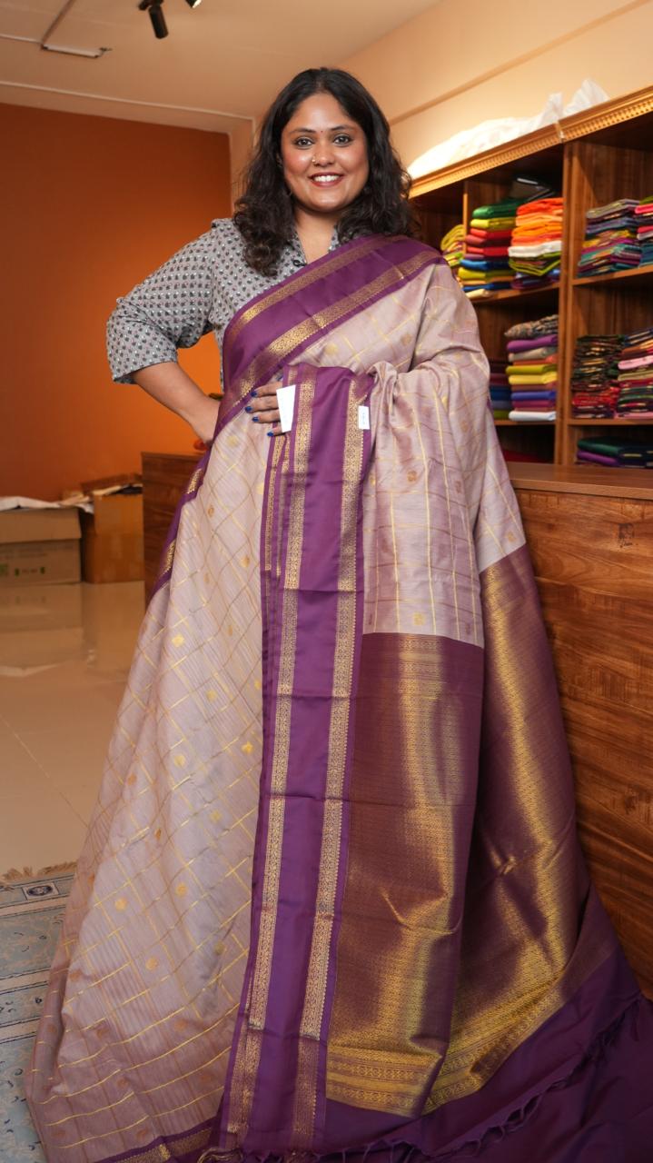 Kanchi Semi Silk Kattam Saree - 01-03-15-55 (KURINJI)