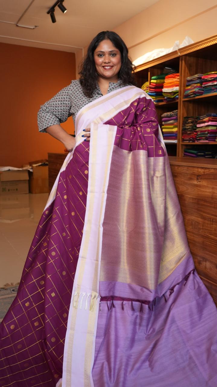 Kanchi Semi Silk Kattam Saree - 01-03-15-71 (NAVAL PAZHAM)