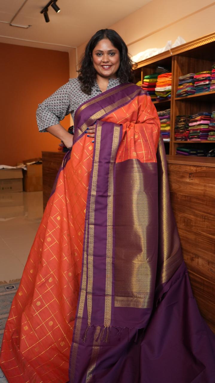 Kanchi Semi Silk Kattam Saree - 01-03-15-65 (THAEN MITTAI)