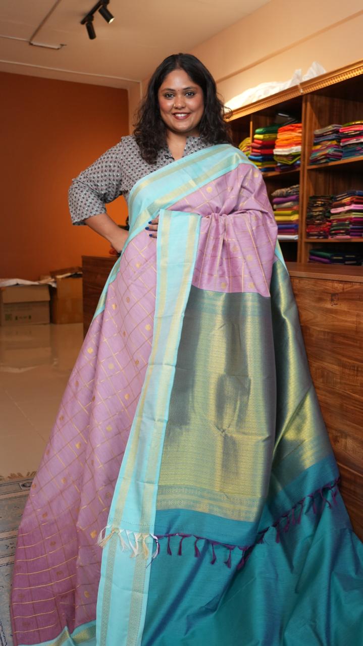 Kanchi Semi Silk Kattam Saree - 01-03-15-54 (OODHA POO)