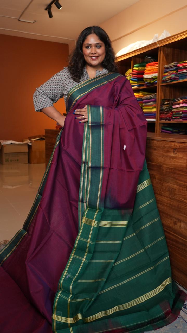 Devendra 6 Yards Plain Saree - 11-02B-7Y-07-02 (Rust Rain Forest)