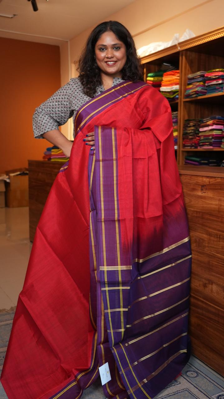 Devendra 6 Yards Plain Saree - 11-02B-6.25Y-02 (VERMILLION DUSK)