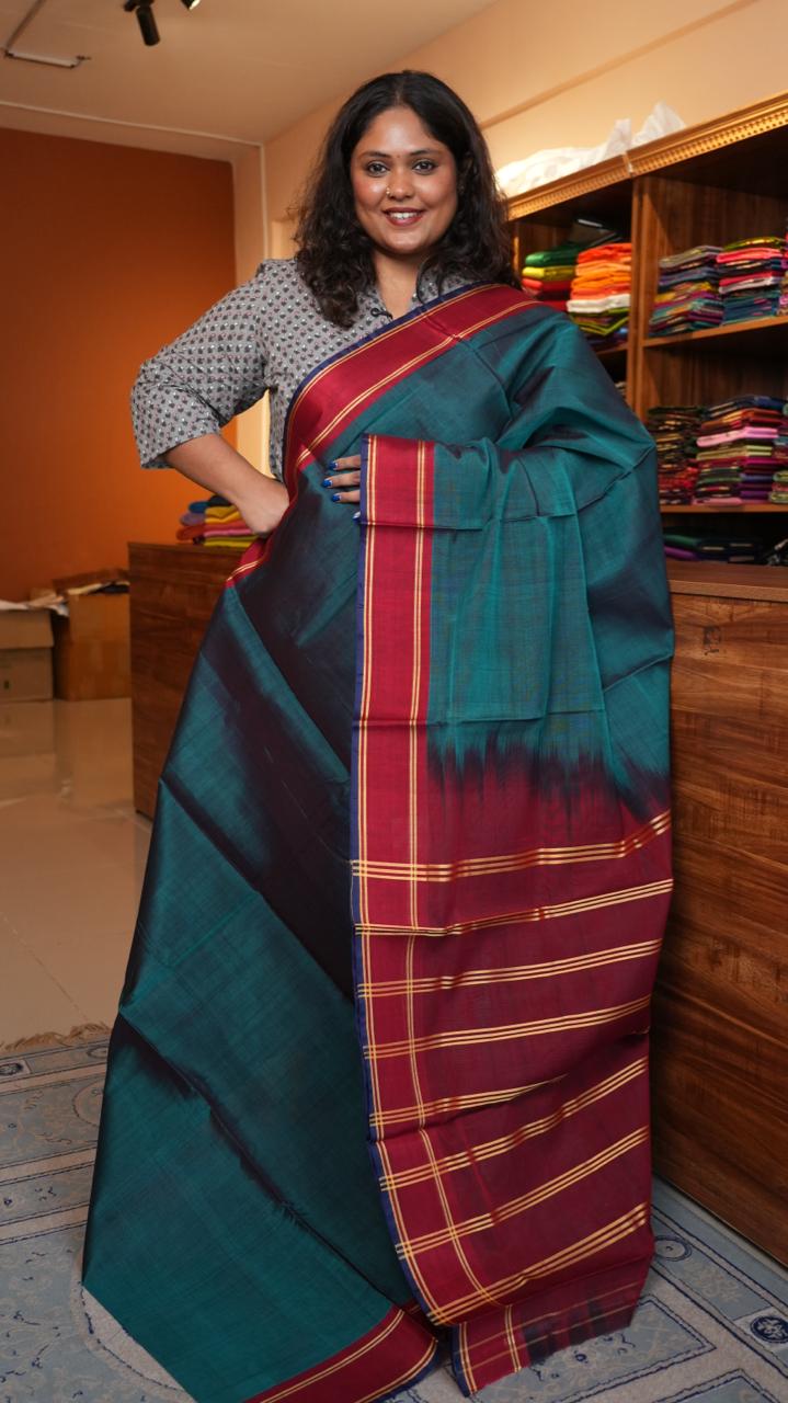 Devendra 6 Yards Plain Saree - 11-12-01-6Y-02 (LAGOON CRIMSON)