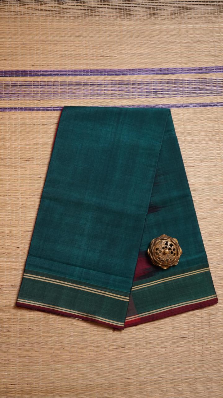 Devendra 7 Yards Plain Saree - 11-02B-6.25Y-03 (PEACOCK SCARLET)